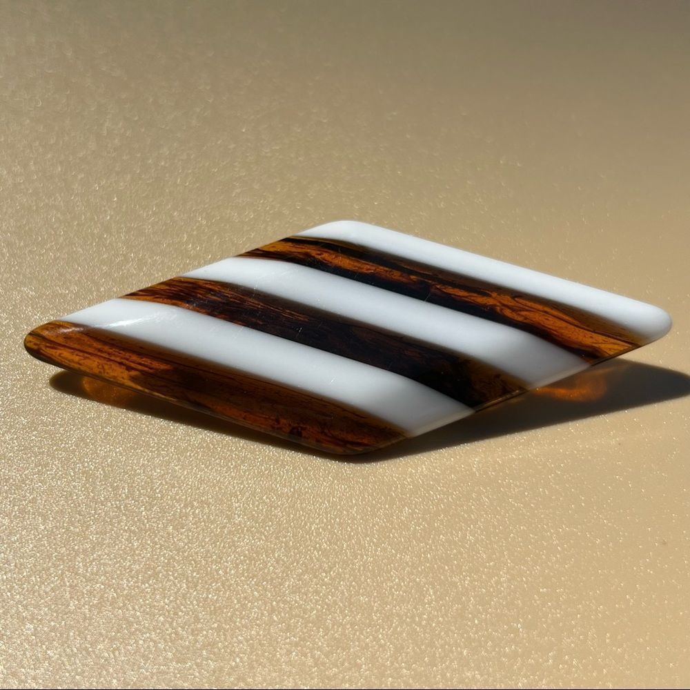 Vintage Art Deco Laminated Striped Early Plastic Diamond Shaped Brooch